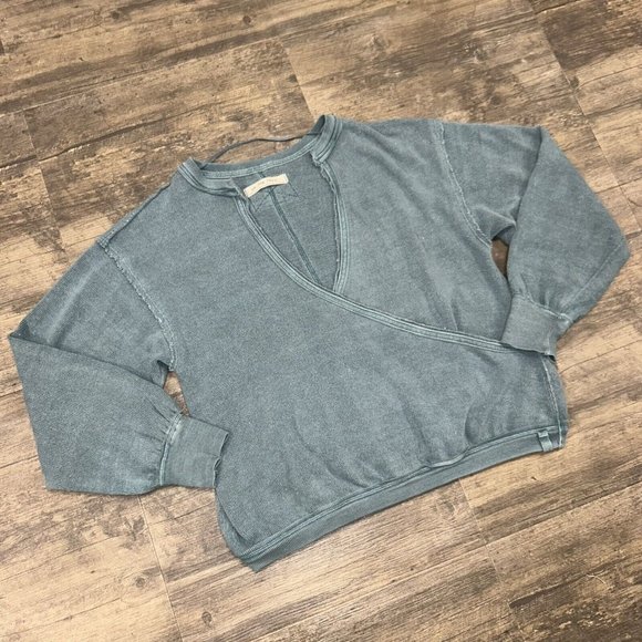 We The Free Anyway Top Distressed Deep Teal Wrap Raw Edge Deep V Extra Small - Picture 1 of 9
